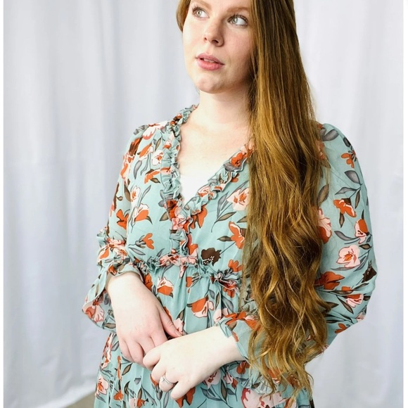 Orange Long Sleeve Bishop Sundress for Wedding Guest - Picture 4 of 9